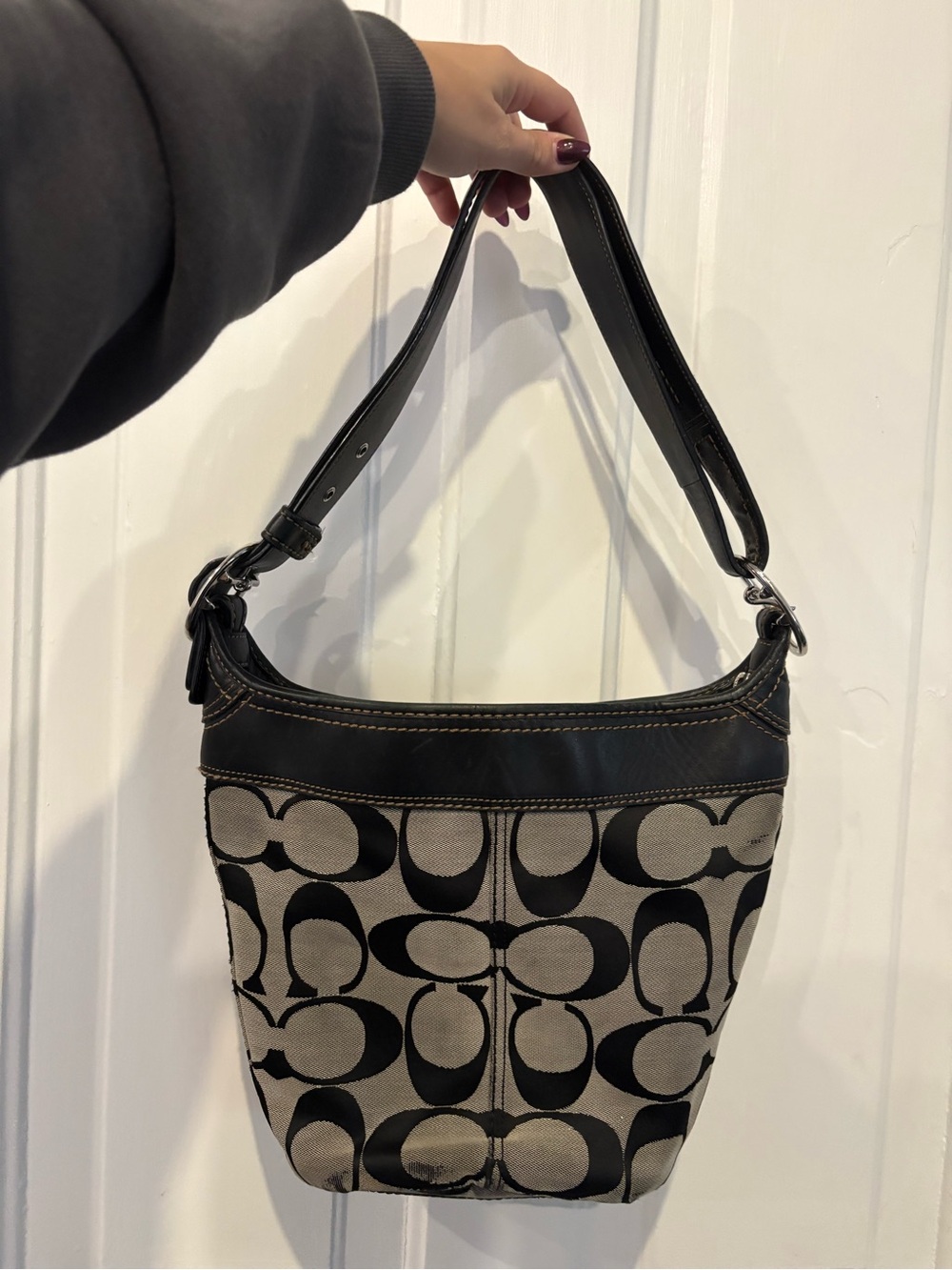 Coach Black and Tan Signature Canvas Shoulder Bag
